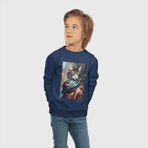 Детский свитшот Городской котяра - модник / Тёмно-синий – фото 4