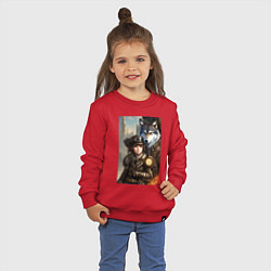 Свитшот хлопковый детский Крутая девчонка под защитой волка - стимпанк - ней, цвет: красный — фото 2