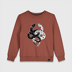 Свитшот хлопковый детский Змеи инь и янь - черное белое, цвет: кирпичный