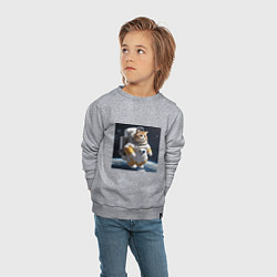 Свитшот хлопковый детский Толстый котик астронавт, цвет: меланж — фото 2