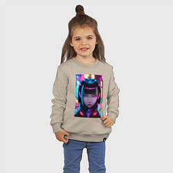 Свитшот хлопковый детский Девушка киберпанк с черными волосами, цвет: миндальный — фото 2