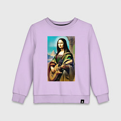 Свитшот хлопковый детский Мона Лиза лабает на гитаре, цвет: лаванда