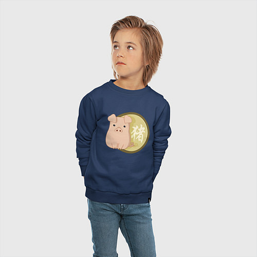 Детский свитшот Год свиньи на китайском / Тёмно-синий – фото 4