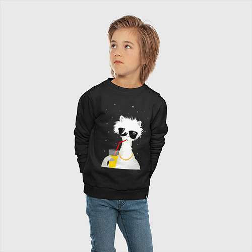 Детский свитшот Лама - альпака с бокалом / Черный – фото 4
