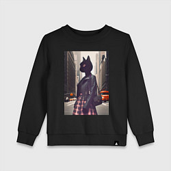 Свитшот хлопковый детский Cat fashionista - New York - ai art, цвет: черный