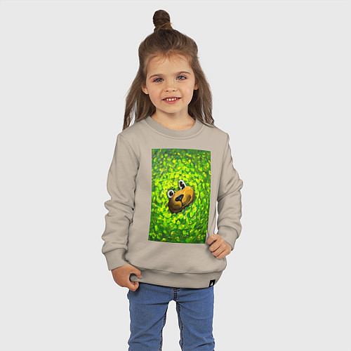 Детский свитшот Мишка в яркой зелени / Миндальный – фото 3