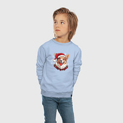 Свитшот хлопковый детский Корги в новогодней шапке, цвет: мягкое небо — фото 2