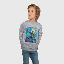Свитшот хлопковый детский Скейтбордист Барт Симпсон на фоне граффити, цвет: меланж — фото 2