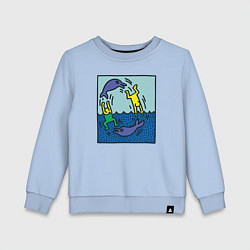 Свитшот хлопковый детский Человечки и дельфины, цвет: мягкое небо