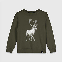 Свитшот хлопковый детский Северный олень белый спереди, цвет: хаки