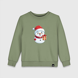 Свитшот хлопковый детский Снеговик с подарком, цвет: авокадо