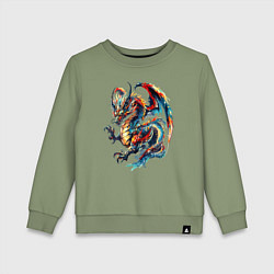 Свитшот хлопковый детский Japanese dragon - sketch watercolor, цвет: авокадо