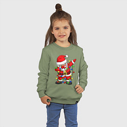 Свитшот хлопковый детский Санта Клаус и гирлянда, цвет: авокадо — фото 2