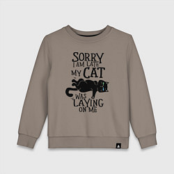 Свитшот хлопковый детский Я опоздал - на мне лежал кот, цвет: утренний латте
