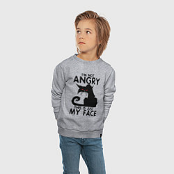 Свитшот хлопковый детский I am not angry cat, цвет: меланж — фото 2