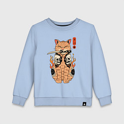 Свитшот хлопковый детский Огненный кот якудза самурай, цвет: мягкое небо