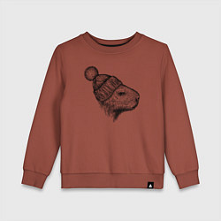 Свитшот хлопковый детский Капибара в шапке, цвет: кирпичный