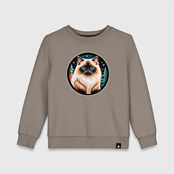 Свитшот хлопковый детский Гималайский кот ждет Новый Год, цвет: утренний латте