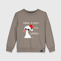 Свитшот хлопковый детский Мем лама: мама я поел и в шапке, цвет: утренний латте