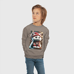 Свитшот хлопковый детский Котик в новогоднем свитере, цвет: утренний латте — фото 2