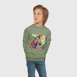 Свитшот хлопковый детский Неправильная зебра, цвет: авокадо — фото 2