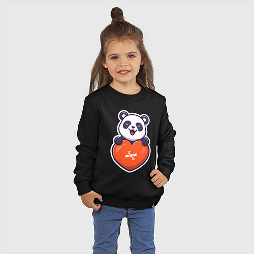 Детский свитшот Сердечная панда / Черный – фото 3