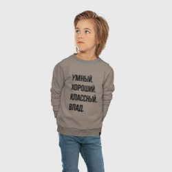 Свитшот хлопковый детский Умный, хороший и классный Влад, цвет: утренний латте — фото 2