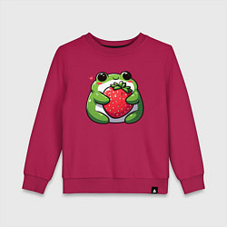 Свитшот хлопковый детский Толстая лягушка обнимает клубнику, цвет: маджента