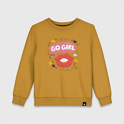 Свитшот хлопковый детский Go girl lips, цвет: горчичный