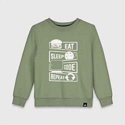 Свитшот хлопковый детский Eat sleep code repeat арт, цвет: авокадо