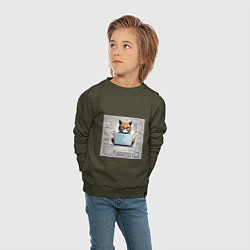 Свитшот хлопковый детский Кот программист за ноутбуком, цвет: хаки — фото 2