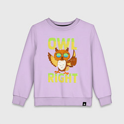 Свитшот хлопковый детский Owl right - каламбур отлично, цвет: лаванда