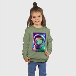 Свитшот хлопковый детский Портрет бравого космонавта - капибара, цвет: авокадо — фото 2
