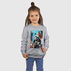 Свитшот хлопковый детский Cool hare with a skateboard - ai art, цвет: меланж — фото 2