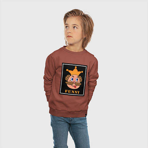 Детский свитшот Веселый король смайликов - Funny king emoji / Кирпичный – фото 4