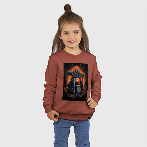 Детский свитшот Скелет сатаны едет на старом мотоцикле / Кирпичный – фото 3
