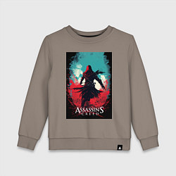 Свитшот хлопковый детский Assassins creed red blue abstract, цвет: утренний латте