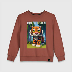 Свитшот хлопковый детский Funny tiger cub - Minecraft, цвет: кирпичный