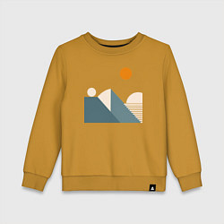 Свитшот хлопковый детский Горы и солнце минимализм абстакция, цвет: горчичный