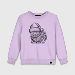 Свитшот хлопковый детский Кот в новогоднем колпаке, цвет: лаванда