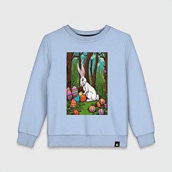 Свитшот хлопковый детский Пасхальный кроль в лесу, цвет: мягкое небо