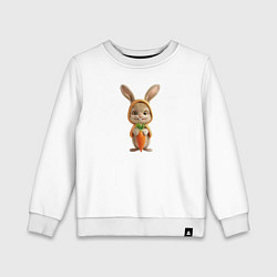 Свитшот хлопковый детский Веселый заяц - кролик с морковкой, цвет: белый