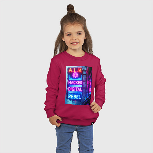 Детский свитшот Ai hacker digital rebel - neon glow / Маджента – фото 3