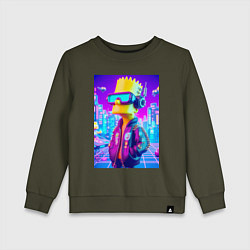 Свитшот хлопковый детский Cyber Bart on a virtual glasses, цвет: хаки