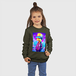 Свитшот хлопковый детский Cyber Bart on a virtual glasses, цвет: хаки — фото 2