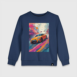 Свитшот хлопковый детский Nissan GT-R дрифт в городе, цвет: тёмно-синий