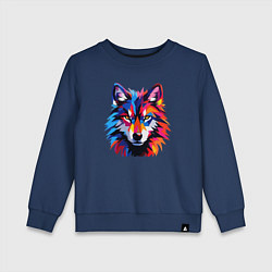 Свитшот хлопковый детский Красочный волк поп арт, цвет: тёмно-синий