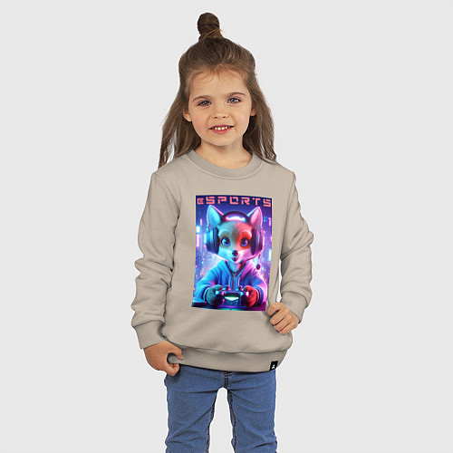 Детский свитшот Funny fox - e sports ai art / Миндальный – фото 3