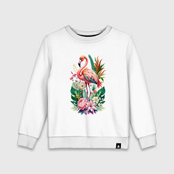 Детский свитшот Розовый фламинго среди цветов