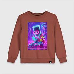 Свитшот хлопковый детский Кибер Барт Симпсон сидит в айпаде - неоновое свече, цвет: кирпичный